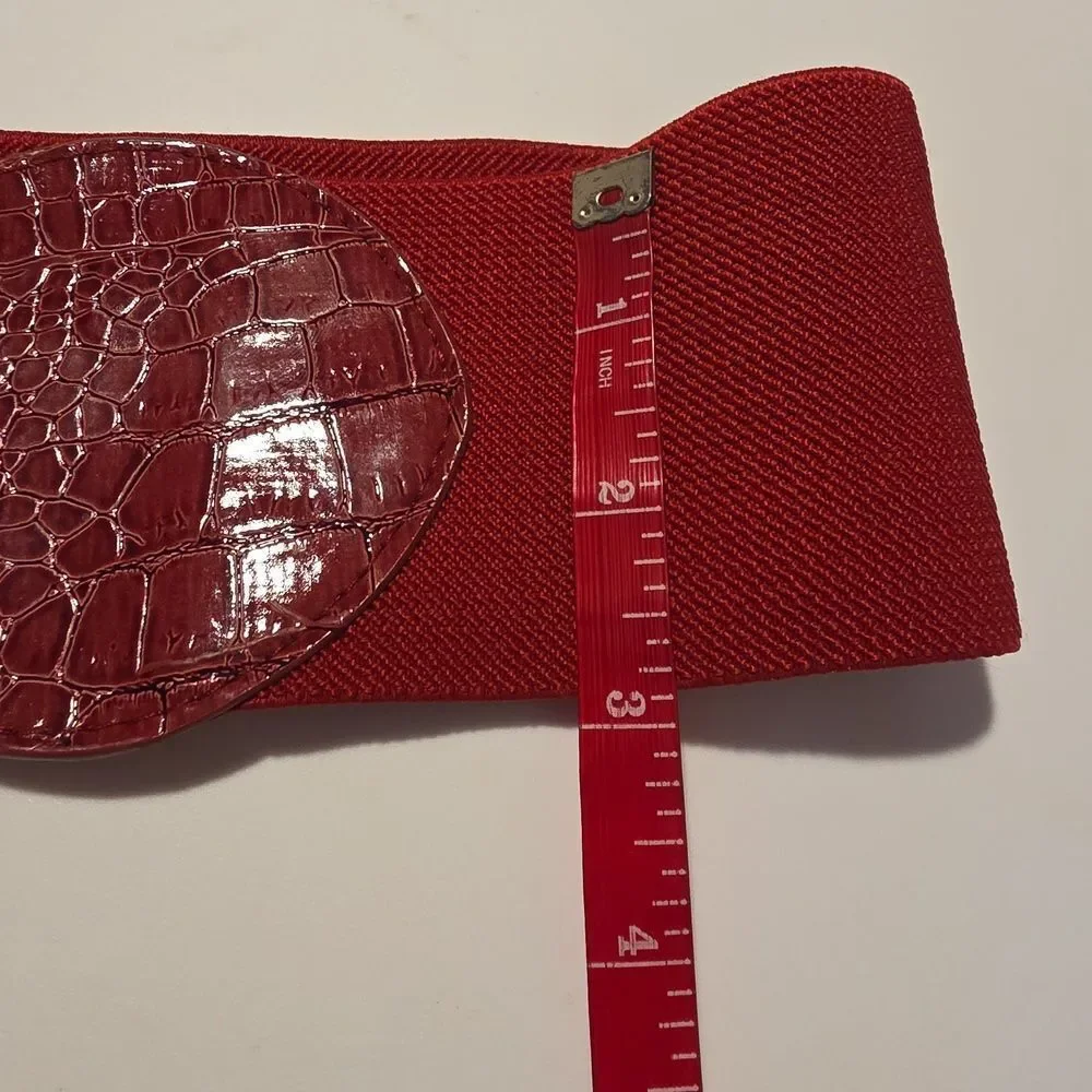 Red Crocodile Pattern Front Buckle Belt Elastic Strecht Belt 34